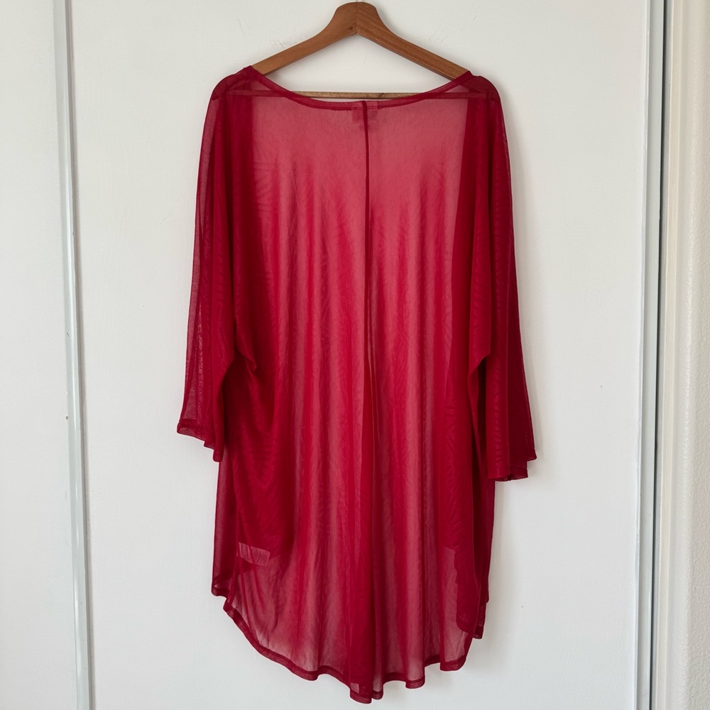 LulaRoe Lindsay Sheer Bell Sleeve Red Kimono Wrap Size Large - Picture 3 of 6